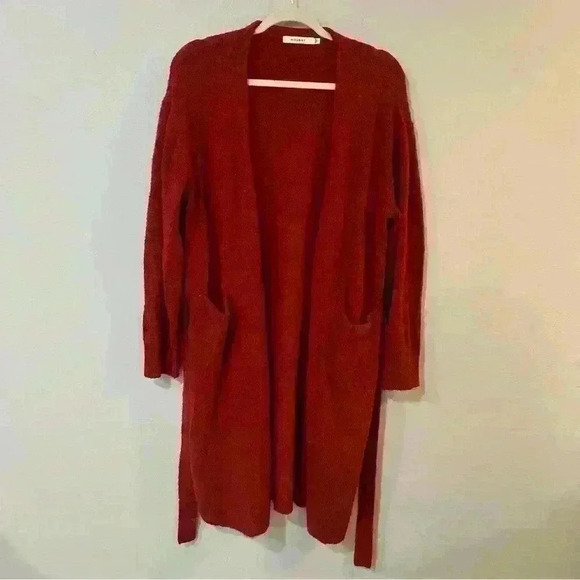 Moussy Front Tie Red Burgundy Long Soft Robe Women’s One Size - Picture 1 of 7